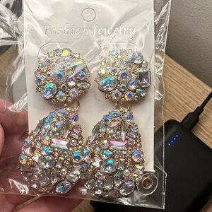 Iridescent Rhinestone Earrings (never opened)